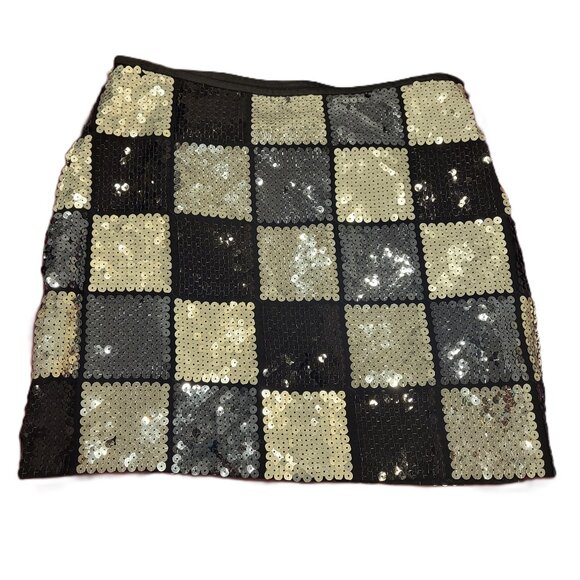 Black and Silver Checkered Sequin Mini Skirt Size 6 Y2K - Picture 1 of 7